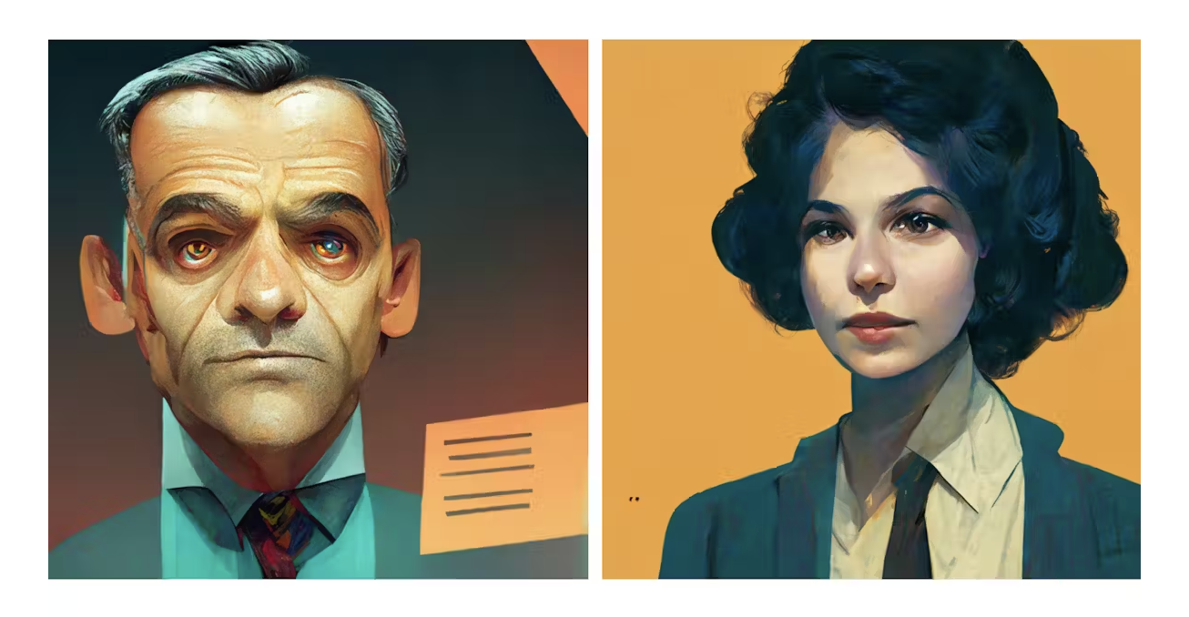 An older man in a suit and a younger female journalist