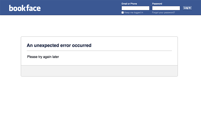 The error page for a social network