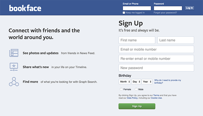 The login page for a social network